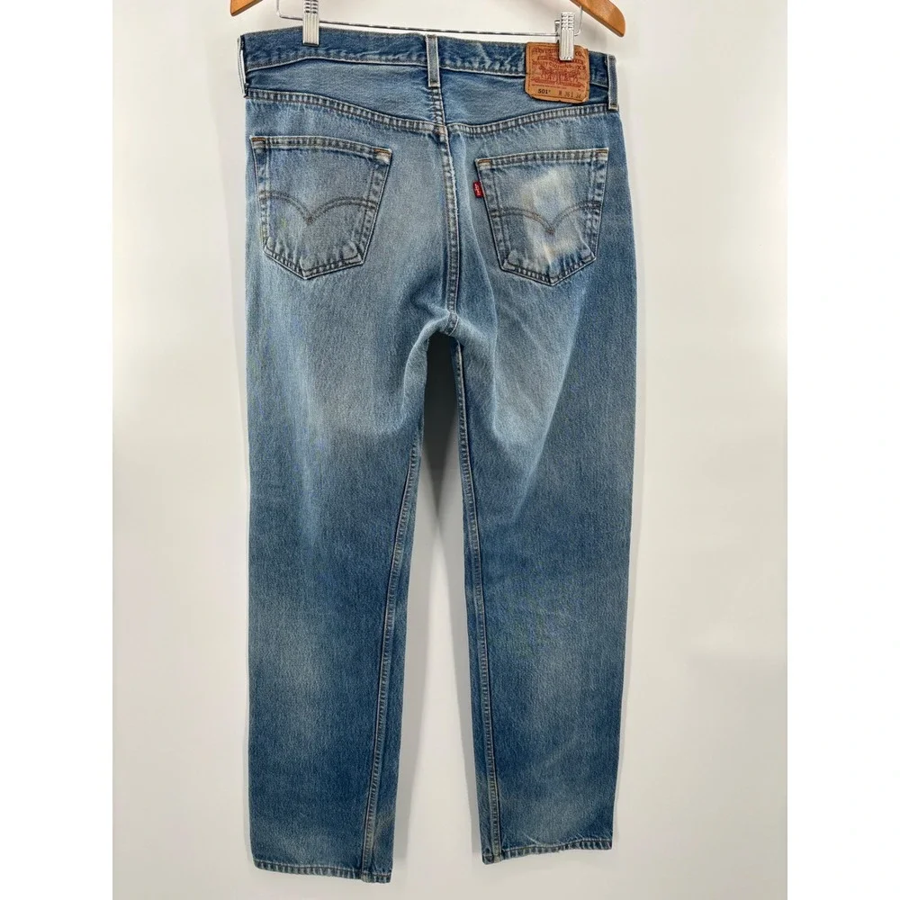 Levis 501 Mens 36x34 Y2KEra 2000's Light Distressed Tradesman Faded Blue Denim